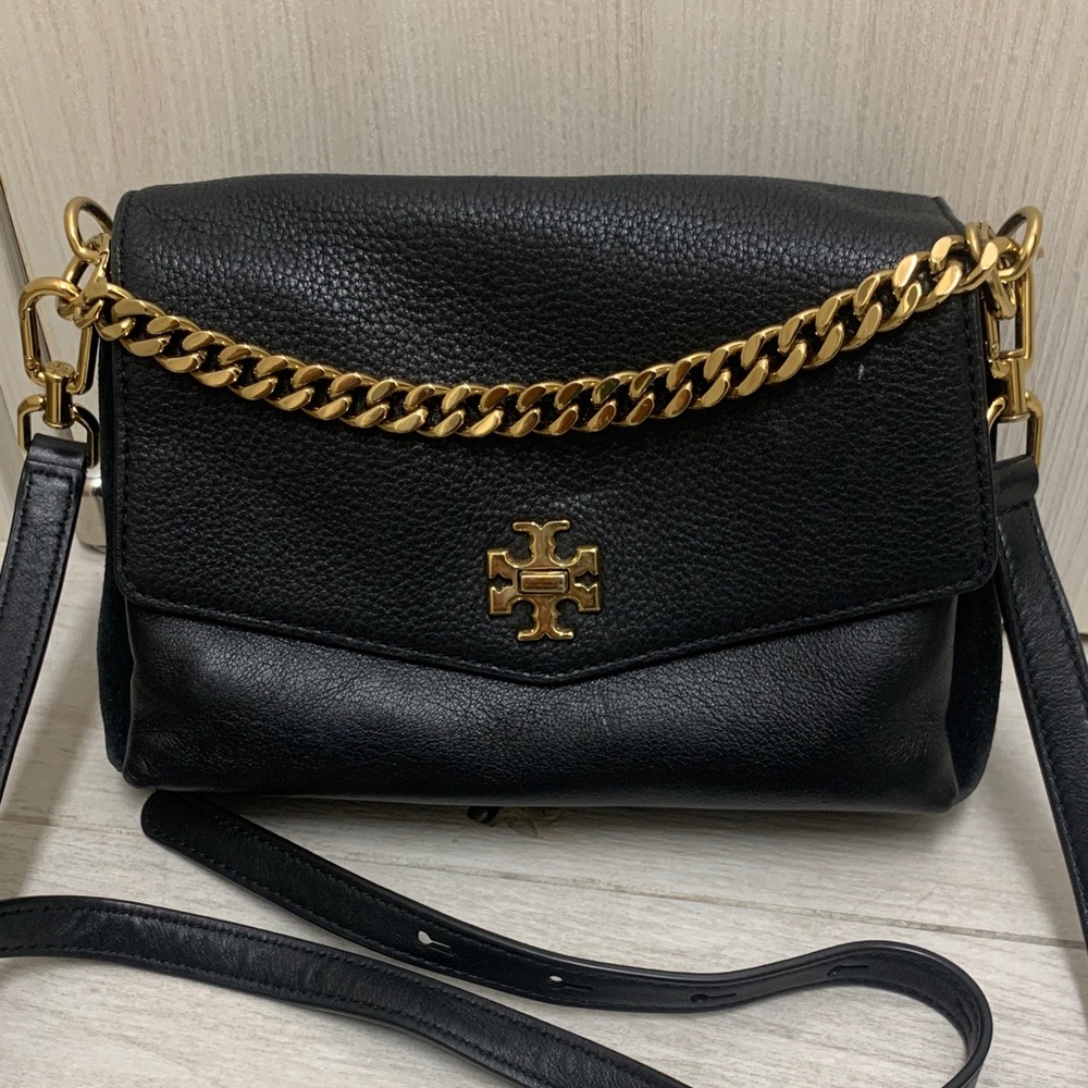 Tory Burch Black Leather Shoulder Bag with Gold Chain